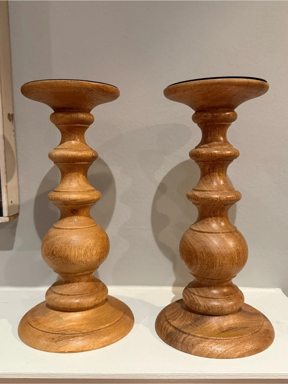 Ashland Wooden Turned Candlestick Pair - Light Brown